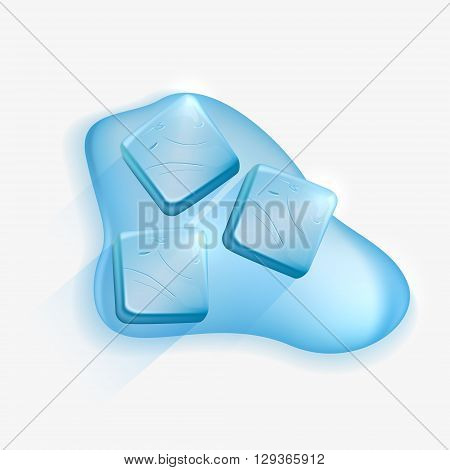 Ice cubes on white background. Ice cubes on water surface. Vector ice cube view from above.
