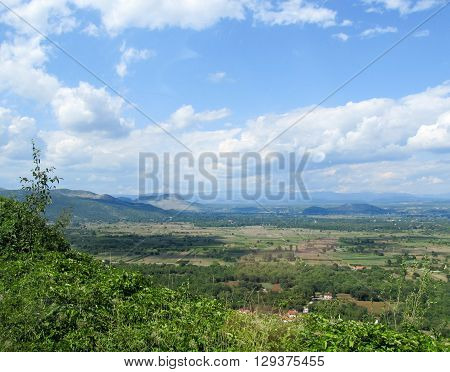 Amazing Croatian countryside panorama with clouds and blue sky
