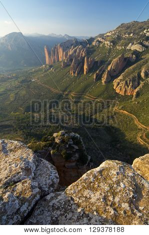 Rock spires known as Mallos de Riglos, Huesca, Aragon, Spain