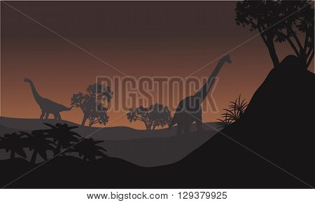 Landscape brachiosaurus at night with brown backgrounds