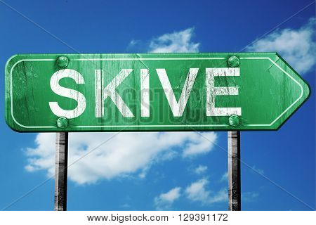 Skive, 3D rendering, a vintage green direction sign