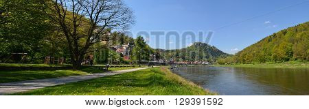 landscape on the River Elbe, Germany, the region of Europe. old city Koenigstein panorama