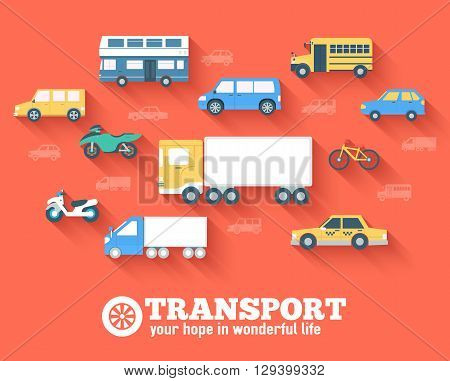 Flat Cars Concept Set Icon Backgrounds Illustration Design. Tamp