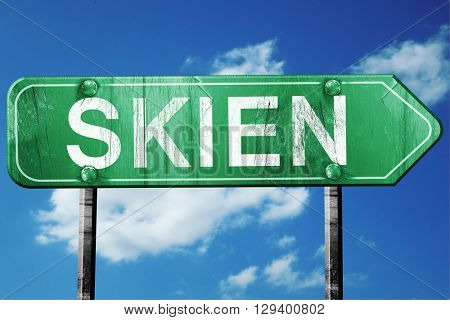 Skien, 3D rendering, a vintage green direction sign