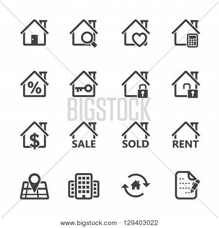 Real Estate and House Icons with White Background
