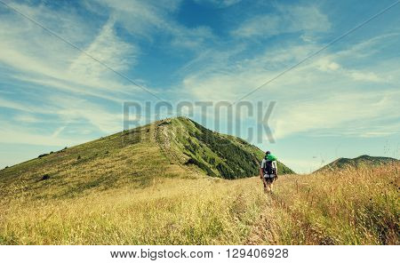 Mountain trakkers with blue sky,Tatry, Slovac Republic .