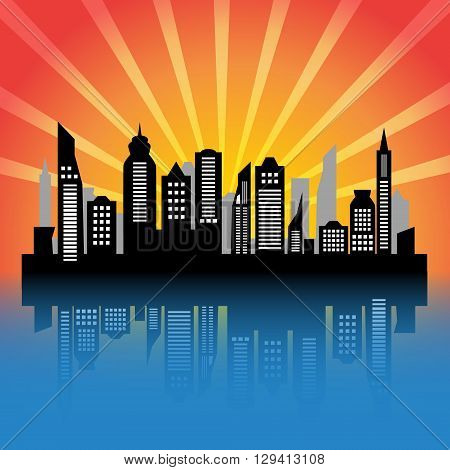 Skycrapers. City skyline. City vector illustration at sunset