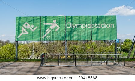 Munich, Germany, 24 April 2016: Sign of the stadium in Munich Germany