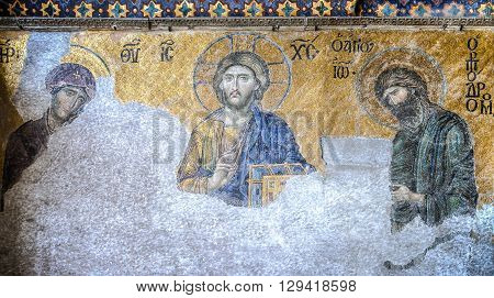 Istanbul, Turkey - February 9, 2013: Mosaic of Jesus Christ, Hagia Sophia in Istanbul, Turkey