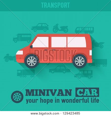 Flat Minivan Car Background Illustration
