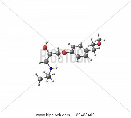 Metoprolol is a selective beta receptor blocker medication. It is used to treatment high blood pressure chest pain due to poor blood flow to the heart. 3d illustration