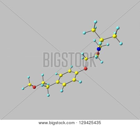 Metoprolol is a selective beta receptor blocker medication. It is used to treatment high blood pressure, chest pain due to poor blood flow to the heart. 3d illustration