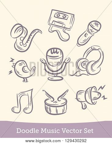 music set doodle isolated on white background. Vector EPS10