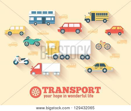 Flat Cars Concept Set Icon Backgrounds Illustration