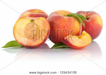 Peach Peaches Slice Half Fruit Fruits Isolated On White