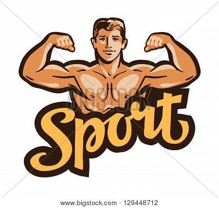 strong muscular man flexes hands. vector illustration