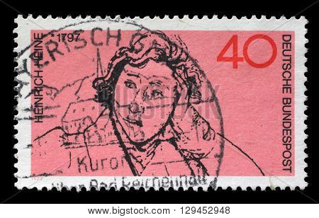 ZAGREB, CROATIA - JULY 03: a stamp printed in the Germany shows Heinrich Heine, Poet, circa 1972, on July 03, 2014, Zagreb, Croatia