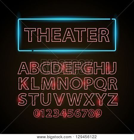 Vector red neon lamp letters font show cinema or theather