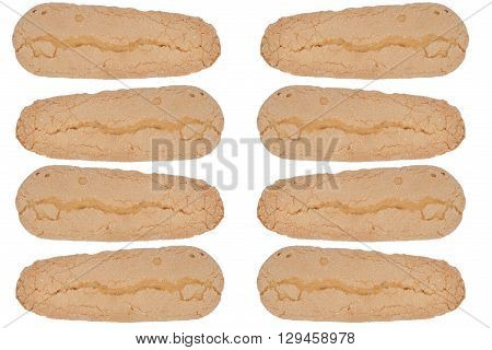 Traditional Savoiardi Champgne cookies on white background