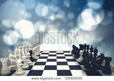 Black and white chess pawns defecting against blue sky