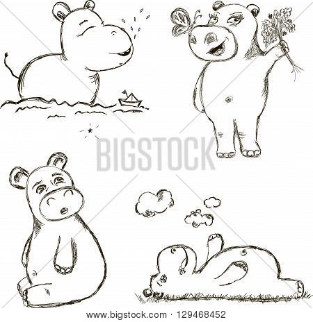 Small Set of Illustrations About Little Hippo