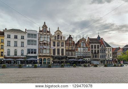 View of historic houses on Grand Market Square (Grote Markt) in Mechelen Belgium