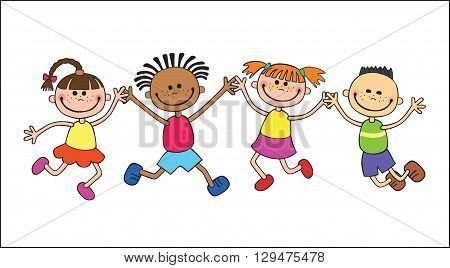 Children  isolated  look up with interest. Kid pointing at a wight  Funny cartoon character. Vector illustration simple