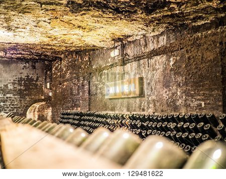 Sant Sadurni Spain - April 18 2014: The cava real (Royal Cava) inside the Freixenet cava.