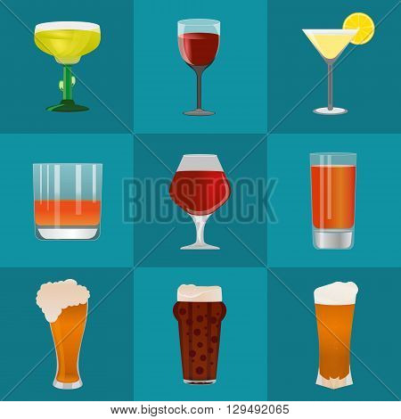 Alcohol and beer vector icons set. Alcohol glass and beer label. Beer cups silhouette. Oktoberfest beer vector set. Alcohol drink beer sign beer pub alcohol. Beer and Alcohol logo.