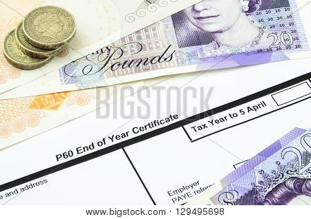 P60 shows amount of earn at whole year with banknotes and coins