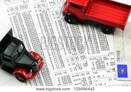 Digital tachograph printed day shift with lorry.