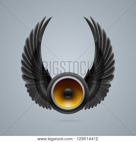 Music speaker with two crow wings up.