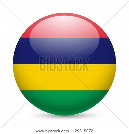 Flag of Mauritius as round glossy icon. Button with Mauritian flag