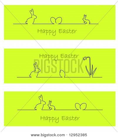 Banderas con el conejito de Pascua, huevos de Pascua y Narciso