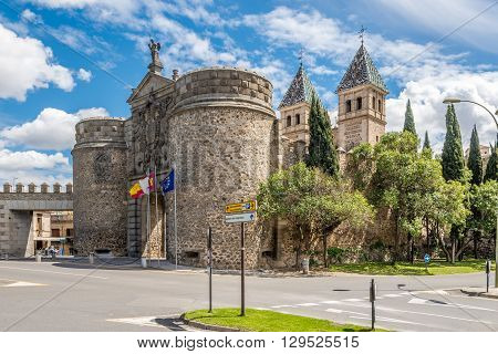 TOLEDO,SPAIN - APRIL 23,2016 - Gate of Alfonso VI (Puerta de Alfonso VI) in Toledo. .Toledo is a municipality located in central Spain.