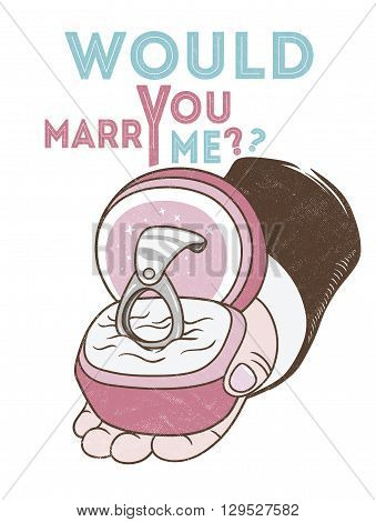Love Proposal Card. Funny ways to propose with a pull ring.vector illustration.