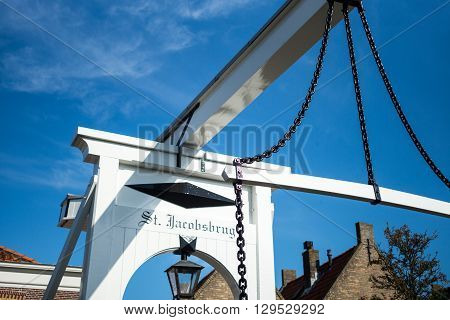 Monnickemdam Holland - July 24 2014: Waterland district a small drawbridge in the old town