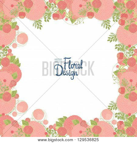 Square floral frame with pink abstract flowers and place for your text