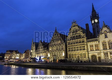 Buildings along the Leie river in the city of Ghent in Belgium