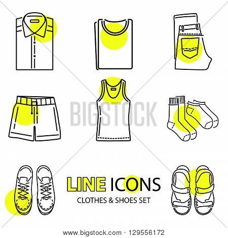 Stock Vector Line Icons. Clothing And Footwear.