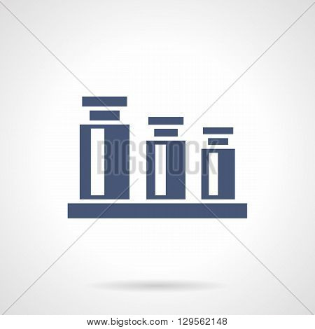 Monochrome silhouette of three weights. Precision measurement of mass on scales. Calibration and verification kettlebell. Symbolic blue glyph style vector icon. Element for web design and mobile.