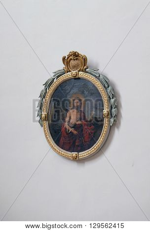 URSBERG, GERMANY - JUNE 09: Jesus the Good Shepherd painting in the monastery church of St. John in Ursberg, Germany on June 09, 2015.