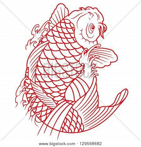 traditional oriental koi fish outline vector illustration