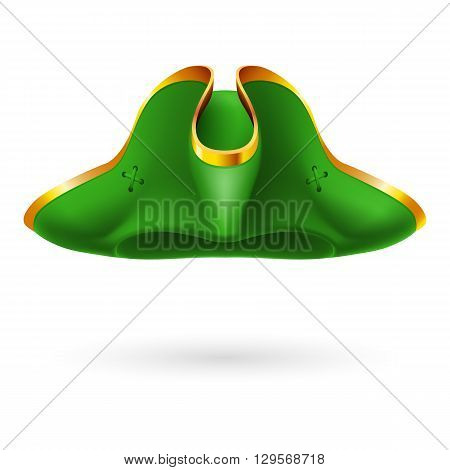 Realistic green cocked hat with golden edging