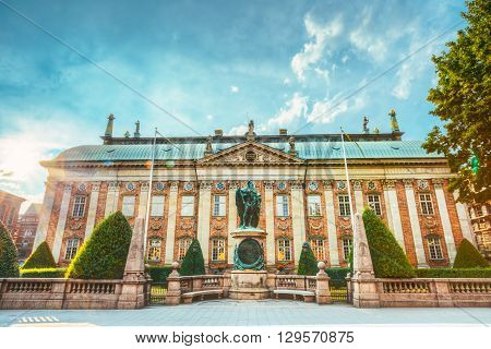 The House of Nobility or Riddarhuset in Stockholm, Sweden, is a corporation and a building, that maintains records and acts as an interest group on behalf of the Swedish nobility.