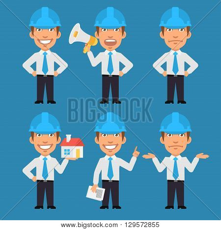 Vector Illustration, Engineer Holds Megaphone Documents and Showing, format EPS 8