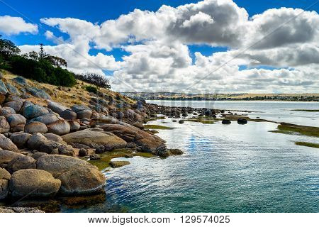 Dramatic landscape view at Victor Harbor from Granite Island South Australia.