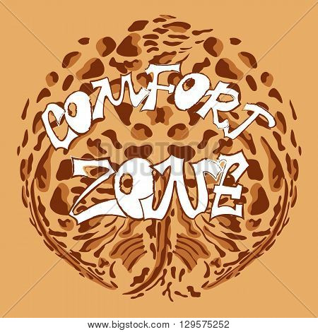 Round pattern wild cats fur.Design with hand drawn unique typography Comfort zone- for t-shirt, fashion, prints or banner