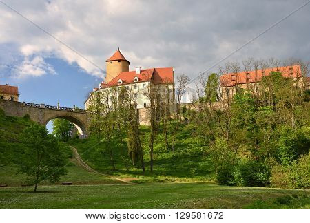 Beautiful Gothic castle Veveri. The city of Brno at the Brno dam. South Moravia - Czech Republic - Central Europe.