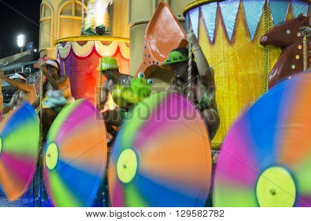 RIO DE JANEIRO Brazil - february 07 2016: Samba school parade Cubango during the 2016 carnival in Rio de Janeiro the Sambodromo. Float